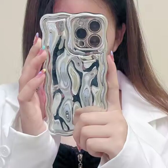 For Iphones all 16 15 14 13 Cute Kawaii Sliver Wavy Frame Girl Iphone Case Y2K - Picture 5 of 7
